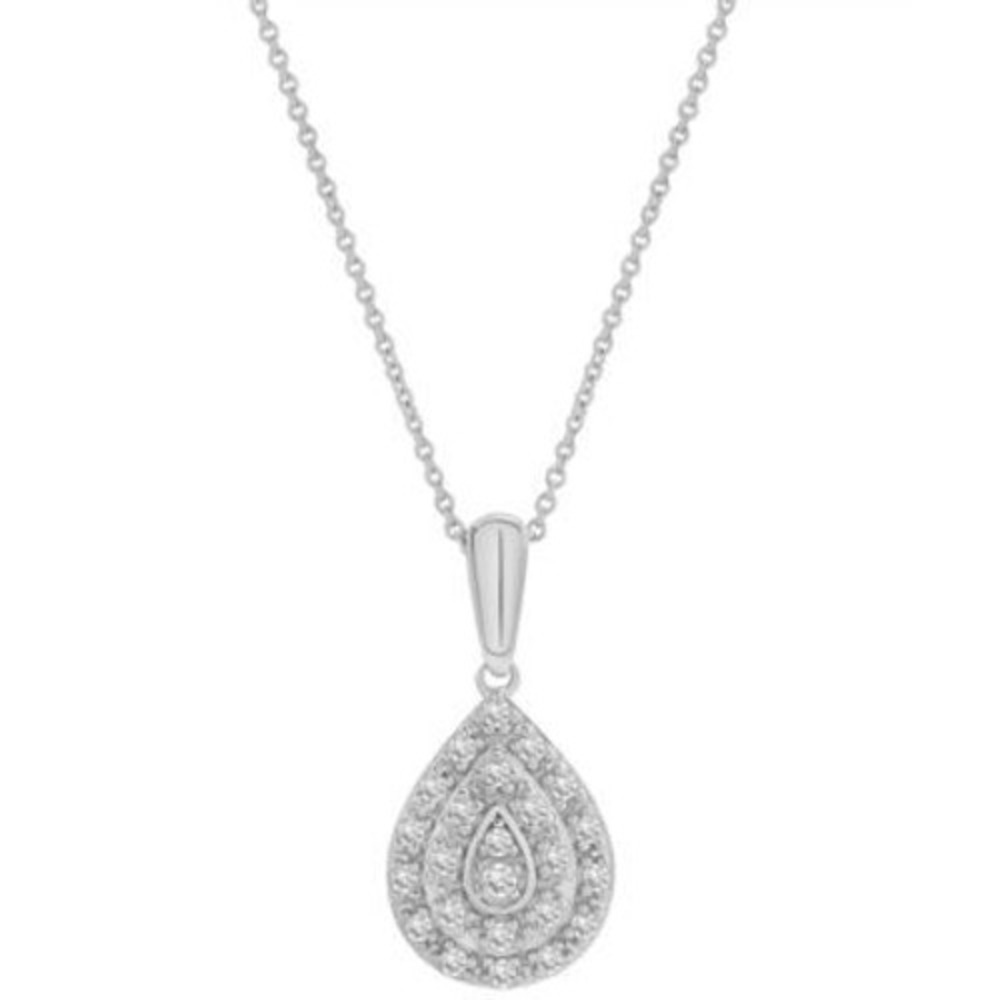 R.H. Macy & Co Fine Jewelry Teardrop Double Halo Pendant Necklace Silver Tone